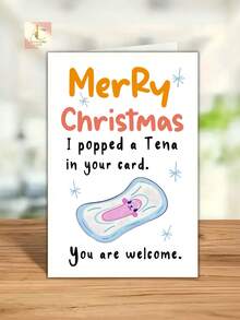 1pc Funny Christmas Greeting Card, I Popped A Tena In Your Card Hilarious Cartoon Pad Design Holiday Card, Naughty Xmas Gag Gift For Best Friend, Bestie, Female Friend, Blank Inside With Envelope For Christmas Party - One Size Fits All - View 3
