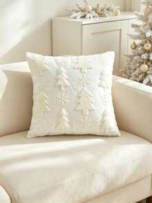 LCUHPCL 1pc/2pcs Christmas Style Cream White 3D Embroidered Christmas Tree Pillow Case, Home Decor For Living Room, Bedroom, Party, Sofa And More - Beige - View 16