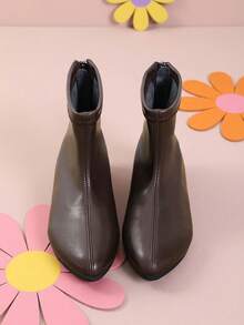 1 Pasang Sepatu Bot Ankle Anak Perempuan Vintage Cokelat Mengkilap dengan Resleting Belakang, Cocok untuk Pemotretan dan Jalan-jalan - Chocolate Brown - View 3