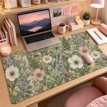 1pc Retro Polka Dot Floral Extended Mouse Pad, 2 Styles Available, Sage And Rose Desk Mat, Polyester Surface With Non-Slip Rubber Base For Home Office, Study, Dorm And Gaming, 3 Sizes Available - View 3