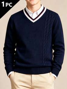 Unisex Kids Navy Blue Classic Versatile Long Sleeve Sweater, Suitable For Back To School Season And Layering - Navy Blue - View 1