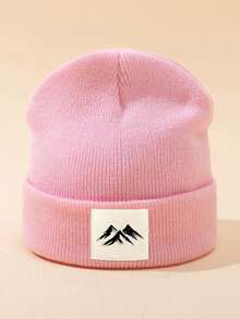 MAKEFGE 1pc Unisex Outdoor Casual Mountain Pattern Printed Fabric Label Autumn Winter Spring Warm Minimalist Fashion Soft Comfortable Beanie Knit Hat Suitable For Daily Wear - Mountain Pattern - View 20