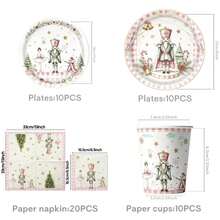 50Pcs Pink Nutcracker Christmas Disposable Tableware Set, 7in & 9in Nutcracker Ballet Dancer Paper Plates, 9oz Paper Cups And Paper Napkins, Pink Gingham Winter Holiday Pattern, Christmas Nutcracker Theme Party Supplies For Holiday Table Decor - Multicolor - View 11