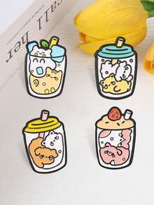 Set 4 Bros Enamel Hewan Boba Tea Kawaii, Pin Kerah Kartun Hewan Peliharaan Lucu untuk Dekorasi Ransel dan Jaket - MultiWarna - View 8