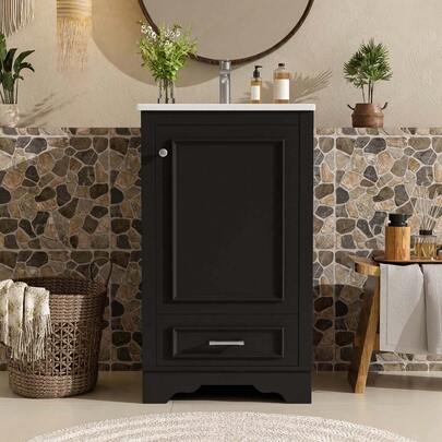 MERAX 20-Inch Bathroom Vanity With Ceramic Sink, One Drawer, Freestanding Single Vanity Set With Soft Closing Door, Adjustable Shelf, Modern Style, Black