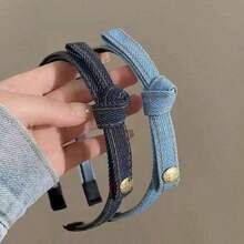 2/1pc Vintage Denim Bow Headband, Thin Edge Toothed Non-Slip Face Wash Headband, Suitable For Girls And Children Daily Commute, Work, School Wear - Multicolor - View 7