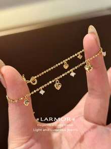 1 pieza Pulsera con diseño de corazón y cristales, regalo para mujer, adecuada para citas, graduación, cumpleaños y otras ocasiones, uso diario - Pulsera de diamantes con forma de corazón - Ver 2