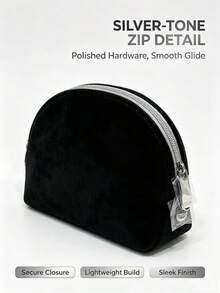 DIOR Luxury Black Velvet Shell Makeup Bag, Exquisite Embroidered Letter Logo, Curved Large Opening Zipper Design, Large Capacity Portable Cosmetic Storage Pouch, Home Vanity Organizer, Travel Skincare Storage, Premium Gift Makeup Bag For Women - Black Velvet Shell Makeup Bag - View 2
