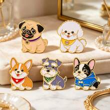 Cute Dog Enamel Pins Set, Pug Bichon Corgi Schnauzer French Bulldog Lapel Brooches, Metal Badges For Backpack Jacket Decor, Lover Gift For Dog Lovers - Multicolor - View 5