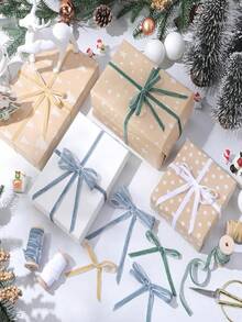 2 لفة شريط مخملي على بكرة خشبية عتيقة | تغليف هدايا عيد الميلاد، ديكورات حلقات الفيونكة، لوازم الحرف اليدوية - تعيين - مشاهدة 4