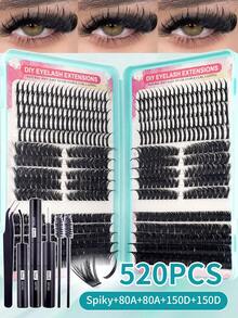 Set Ekstensi Bulu Mata Klaster D Curl Multi-Gaya 520, Bulu Mata Klaster Tunggal Kapasitas Besar 8-16mm. Cocok untuk Riasan Harian di Rumah, Juga Dapat Digunakan untuk Kencan, Perjalanan, Fotografi, Pernikahan, Festival, Cosplay dan Acara Halloween. - MultiWarna - View 2