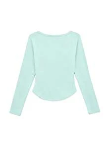 韓系小眾精緻 3D 荷葉邊飾長袖女款秋季上衣內搭 T-shirt - 薄荷綠 - 查看 2
