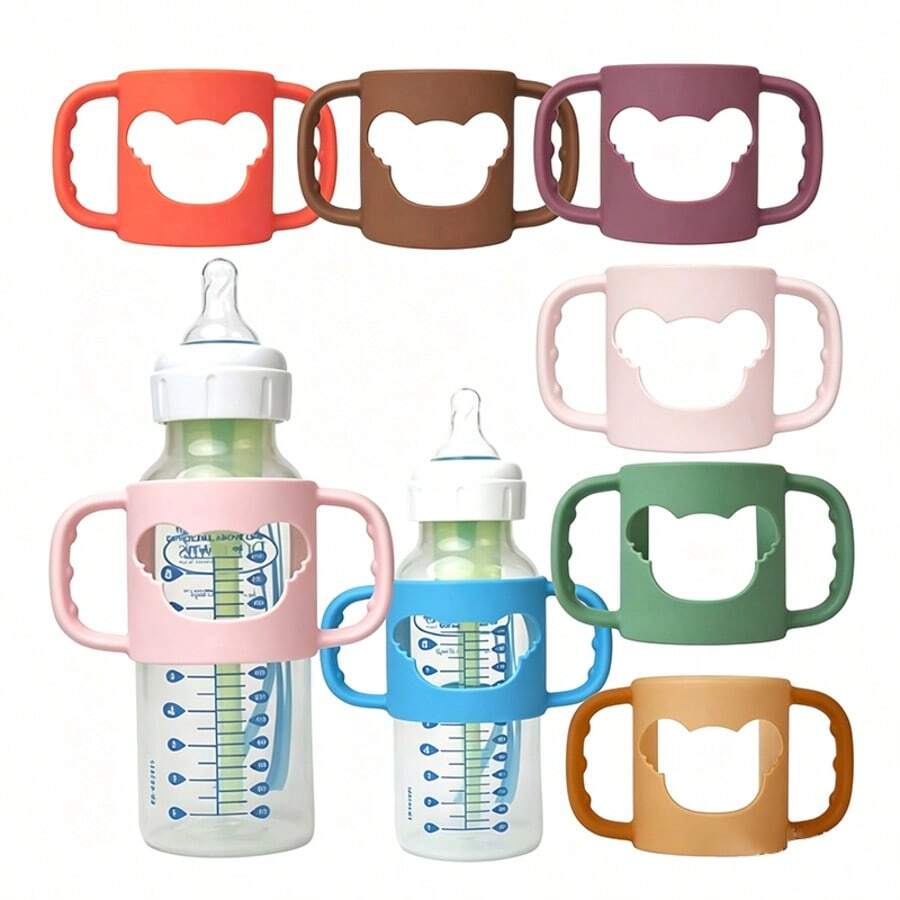 Bear Soft Silicone Baby Bottle Handle, Baby Cup Handle Grip Protector, High Elasticity Newborn Bottle Accessory - Multicolor - View 1