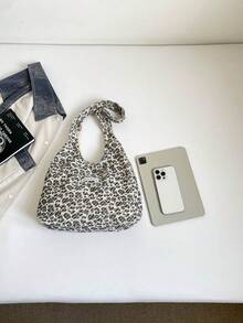 秋冬豹紋燈芯絨女款大容量托特包 Hobo 包 半月包 斜挎包 小眾日常通勤腋下單肩托特包 2026 新款 - 黑與白 - 查看 8