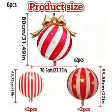 Christmas 4D Round Aluminum Foil Balloon, Red & White Striped Star & Bow Design, Holiday Party Decoration - Multicolor - View 5