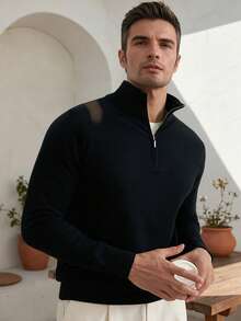 ALTZTAR Men's Loose Fit Lightweight Zip-Up Long Sleeve Knit Cardigan, Minimalist & Fashionable - Black - View 1