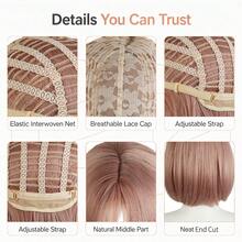 Synthetic Wig Women Short Bob Wig Light Rose Gold Straight Middle Part Hair Wig Daily Party Heat Resistant Synthetic Hair Wigs - Multicolor - View 8