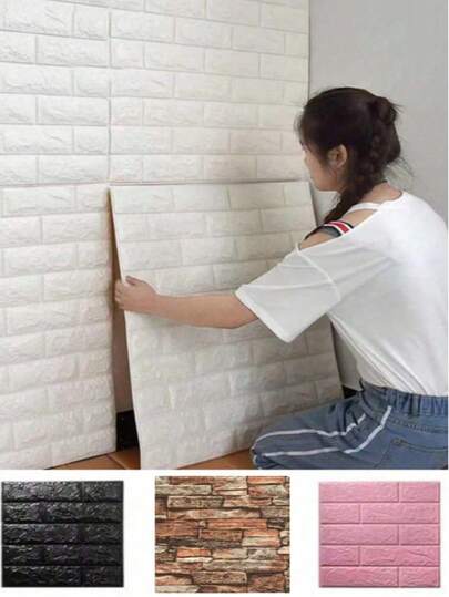 10pcs Self-Adhesive 3D Brick Wall Stickers, Waterproof Foam Wallpaper, Suitable For Living Room, Bedroom, Rental Apartment Decoration In White/Black/Pink/Grey Gifts Birthday Graduation Room Decor Home Decor Wall Decor Bathroom Decor Bedroom Decor Room Decoration Stuff Living Room Decor House Decor Home Decor Living Room Wall Paper