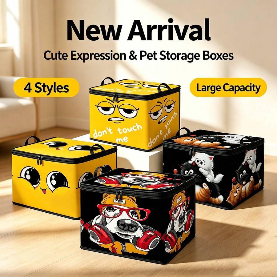1pc Large Foldable Zipper Storage Box Organizer. Multiple Styles With Premium Element Prints, Perfect For Travel, Packing, Clothing, Pants And Bedding, Ideal Solution For Moving Storage - Multi-color - View 1