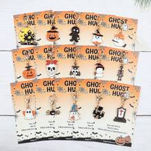 15pcs Halloween Theme Hugging Greeting Card Keychain Set. Cute Ghost/Pumpkin/Mummy/Castle/Tomb/Spider/Skull And Other Various Designs. Suitable For Coin Purse/Backpack/Car Key Chain And Other Accessories. Perfect For Halloween/Holiday Party Gifts. - Multicolor - View 1