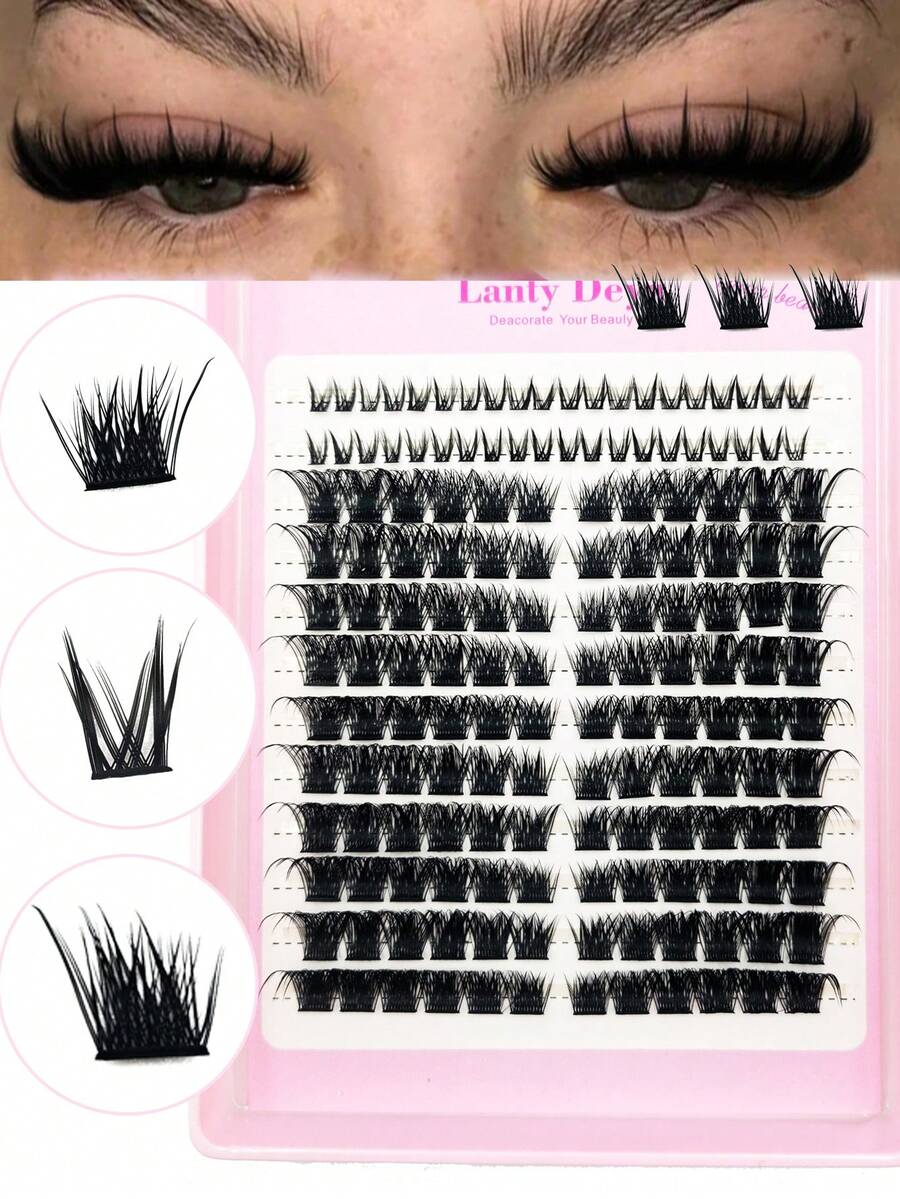 Black Mixed Length Natural Fluffy DIY Eyelash Clusters, Single Cluster False Eyelashes For Home Use - D - View 1