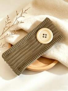 DUOJIAOYAN 1pc Autumn/Winter New Solid Color Round Button Striped Knit Wide Headband, Suitable For Daily Wear, Gentle Style, Warm & Elastic Hair Band For Women - Multicolor - View 15