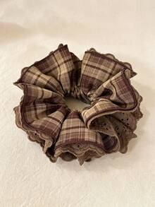 1pc 2026 New Cute 3D Plaid Padded Bow Hair Tie, Versatile Autumn/Winter Korean Style Scrunchie Hair Accessory - Multicolor - View 1