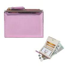 Party Laser Clip Coin Purse, INS Style Women's Multifunctional PU Card Holder, Solid Color Trifold Large Capacity Wallet - Multicolor - View 14