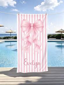 Custom Name Pink Bow Beach Towel, Soft Absorbent Microfiber Towel, Lightweight For Beach Pool Camping Travel, Girls Kids Gift - Multicolor - View 7