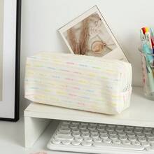 1pc Creative Colorful Line Pattern Pencil Case, Large Capacity Student Pencil Bag, Ins Style High Aesthetic Storage Bag, Yarn Desktop Organizer Pouch - Multicolor - View 10