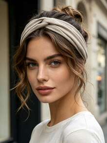 1pc/3pcs Premium Vintage Leopard Print Twisted Headband, Metal Buckle Adjustable Elastic, Minimalist Solid Color Fabric Women's Daily Wear Hair Band - Multicolor - View 1