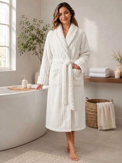Elegant And Charming Long Winter Bathrobe, Unisex, New Winter Style, Elegant Loose Fit, Comfortable And Casual, Mid-Length Loungewear, Winter Essential, Women's Loungewear, Women's Bathrobe, Loungewear