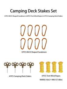 Multi-Piece 3-Prong Spiral Tent Stakes Set With Ropes And Clips, Camping Ground Anchor Kit - Multicolor - View 12