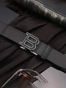 1pc Top Grain Leather B Plaid Automatic Buckle Belt For Men, Versatile Korean Style Business Waist Strap For Adults - Multicolor - View 6