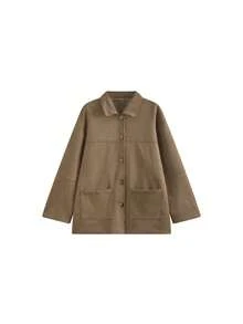 Korean Style Autumn/Winter Petite Fit Lapel Long Sleeve Wool Blend Jacket - Coffee Brown - View 5