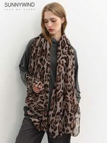 1pc Women's Leopard Print Polyester Large Size Scarf For Daily Use - Khaki - View 4