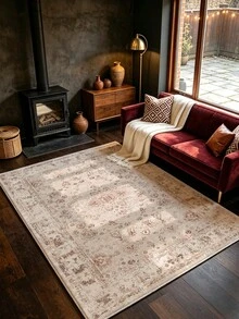 1pc Apricot Persian Pattern Large Living Room Rug, Vintage Distressed Style, Easy Care, Non-Slip Bottom, Suitable For Living Room, Bedroom, Kitchen, Dining Room, Entryway, Office And Other Home Decor - Apricot - View 4