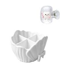 Bowknot Ruffle Shell Design 4-Slot Toothbrush Holder, Bathroom Countertop Toothpaste Makeup Brush Storage Rack, Multi-Functional 3D Printed Desktop Small Item Sorting Storage Basket, Home Use - Multicolor - View 11