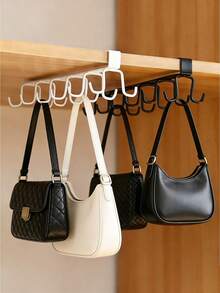 1pc Hat And Bag Storage Rack, Belt Storage Rack, Wardrobe Accessory Organizer Multi-Purpose, With 6 Hat Hooks, No-Drill Wall Mounted Closet Hanging Rack, Space Saving Coat Scarf Tie Holder, Entryway Bedroom Dorm Door Cabinet Organizer - Multicolor - View 8