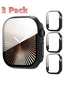 3件組 3合1 鋼化玻璃螢幕保護殼，適用於 49mm/46mm/42mm/45mm/44mm/41mm/40mm，超薄全覆蓋硬 PC 防刮高清防撞保護殼，兼容 Series 12/11/10/9/8/SE2/7/6/SE/5/4/3/2/1 - 黑+黑+黑 - 查看 14
