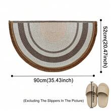 Brown Color Block Semi Circle Door Mat With Tassels, Linen Soft Non Slip Washable Foldable Bathroom Entrance Balcony Rug, Fall Winter Home Decor, Pet Friendly, 80cm 90cm - Coffee Brown - View 8