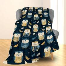 1pc Cartoon Owl Digital Print Flannel Blanket - Modern Style, Soft Comfortable Polyester Knit Fabric For All Seasons, Multi-Purpose, Suitable For Sofa, Bed, Travel, Camping, Chair, Gift Blanket - Multicolor - View 8