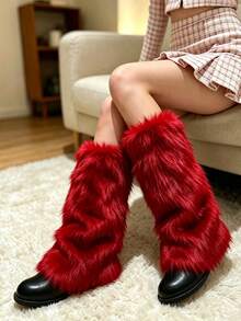 Fuzzy Faux Fur Leg Warmers, Y2K Fluffy Knee High Leg Covers, Soft Plush Long Boot Socks For Halloween Cosplay Winter Party Outfit, 7Colors Available - Multicolor - View 5