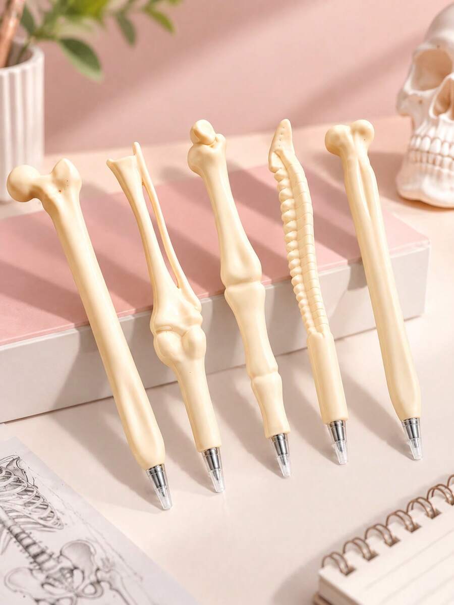 Bone-Shaped Ballpoint Pen, Oval Ergonomic Design, Medium Point, Plastic Material, Retractable, Ideal Gift For Nurses And Doctors, Suitable For Office And Medical Notebook Writing, 1pc, Christmas, Halloween, Christmas Decoration, Bedroom Decor - Multicolor - View 1