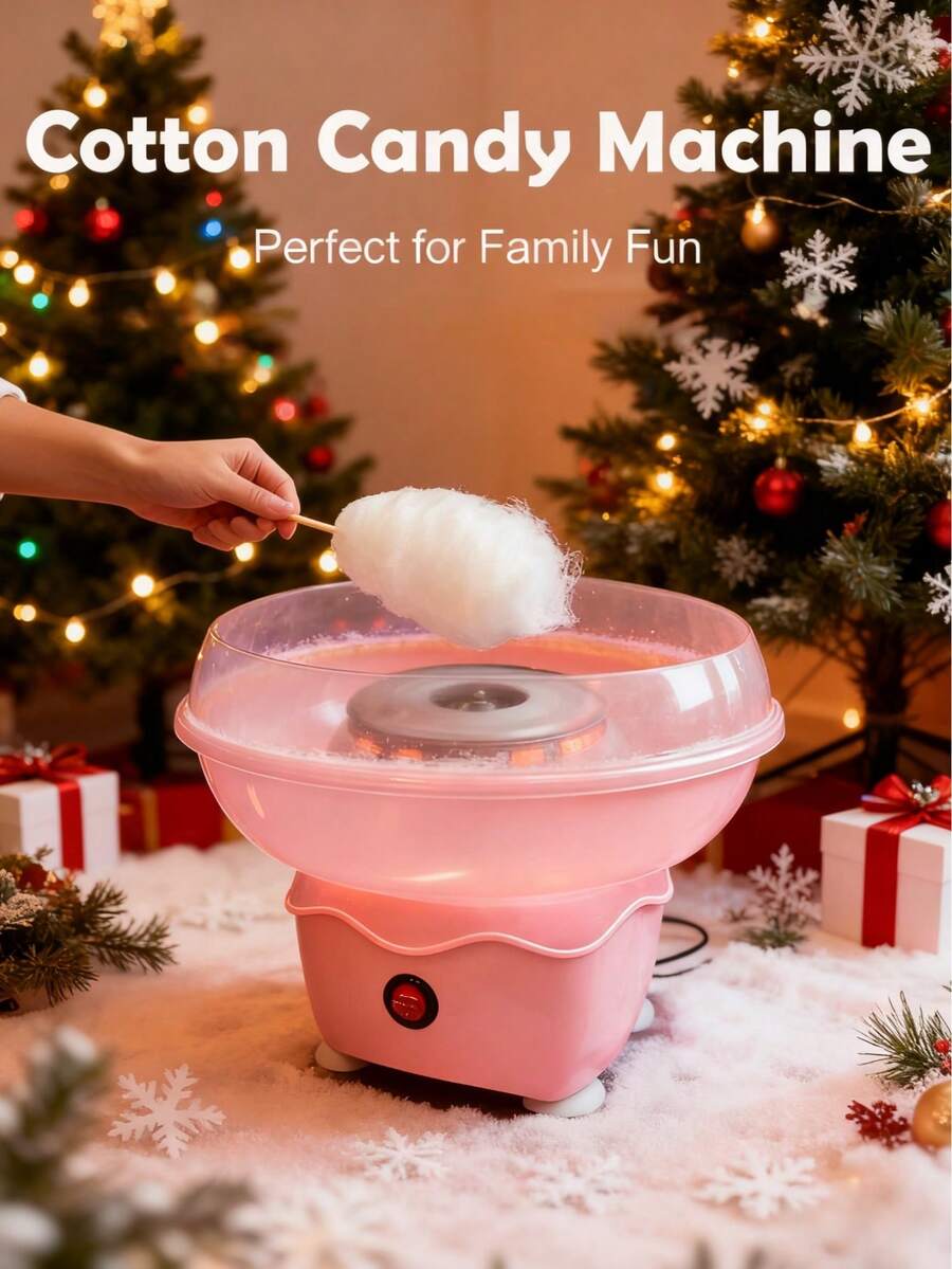 1pc 400W Wall Plug Cotton Candy Maker, Retro Pink Candy Machine, Suitable For Children, Can Be Used As Christmas Gift, Home Gift, Birthday Party Gift, Includes Cotton Candy Sticks And Random Color Sugar Spoons