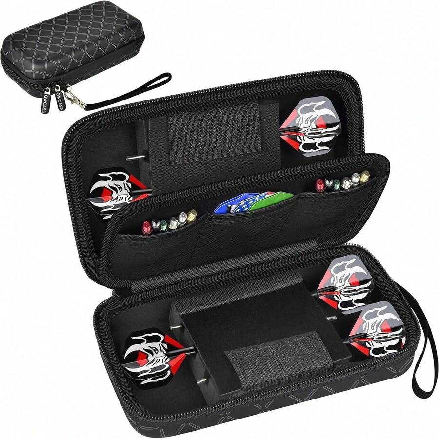 ALKOO Hard Dart Case For 6 Steel & Soft Tip Darts, Upgraded Rhombus Carrying Storage Holder Fits Tips Shafts Flights Extra Accessories (Case Only) - Black - View 1