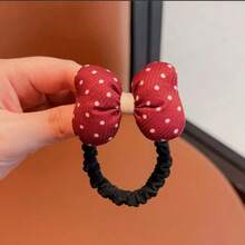 2pcs Velvet Red Flower Hair Tie, Cute Polka Dot Bow Scrunchie, Christmas Color Hair Accessory, Sweet Floral Hair Band For Daily Wear - Multicolor - View 6
