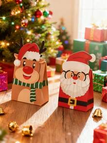 10pcs Paper Gift Bags, Santa Claus & Reindeer Cartoon Design, Suitable For Christmas Gift Boxes And Gift Bags - Gift Bags - View 1
