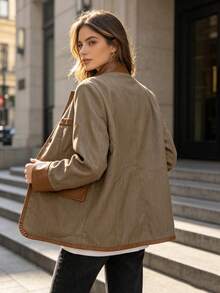Women's Suit Jacket With Small Outer Layer  2026 Autumn New Style, European And American Retro Brown, Elegant Single-Button Long-Sleeved Business Coa - Light Brown - View 2