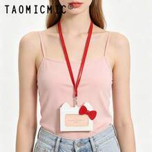 Cute Cat Ear Bow Lanyard Card Holder, PU Material Student Office ID Badge Holder Wallet - Multicolor - View 10